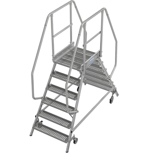 Mobile safety steps with R13 anti-slip properties, with double sided access, 2x6 steps incl. platform.