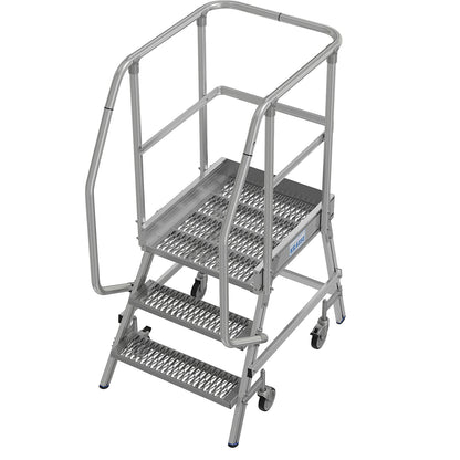 Mobile safety steps with R13 anti-slip properties, with single sided access, 3 steps incl. platform.