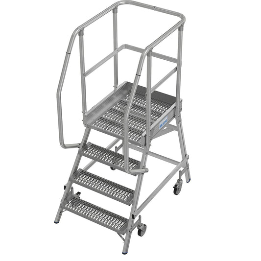 Mobile safety steps with R13 anti-slip properties, with single sided access, 4 steps incl. platform.