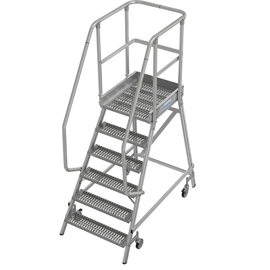 Mobile safety steps with R13 anti-slip properties, with single sided access, 6 steps incl. platform.