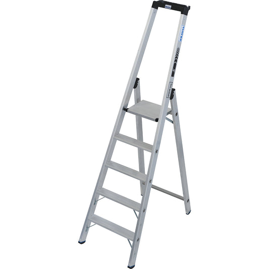 Heavy duty step ladder, single sided access, up to 225 kg, 5 steps incl. platform.