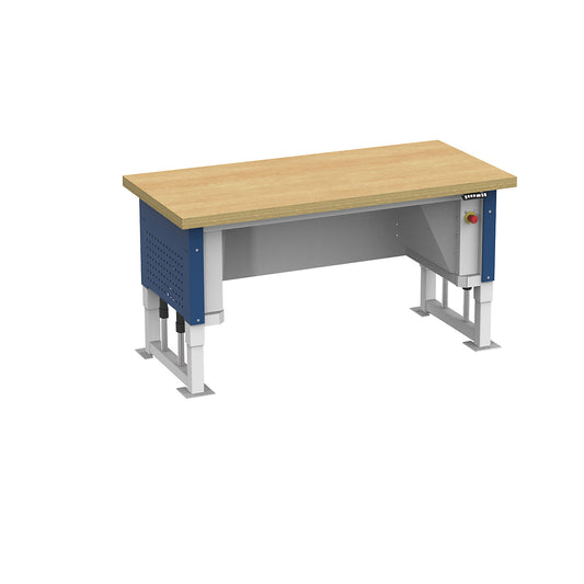 Heavy duty table, electrically height adjustable, worktop width 1685 mm, max. surface load 1000 kg, gentian blue RAL 5010.