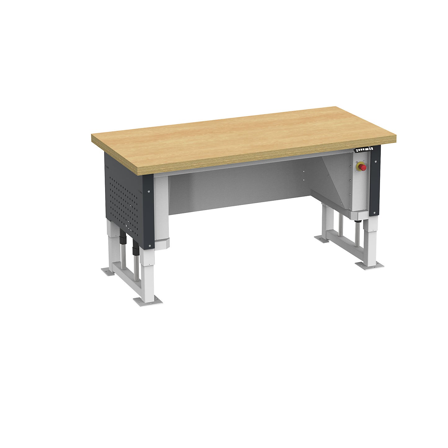 Heavy duty table, electrically height adjustable, worktop width 1685 mm, max. surface load 1000 kg, charcoal RAL 7016.