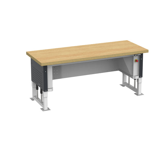 Heavy duty table, electrically height adjustable, worktop width 2030 mm, max. surface load 1000 kg, charcoal RAL 7016.