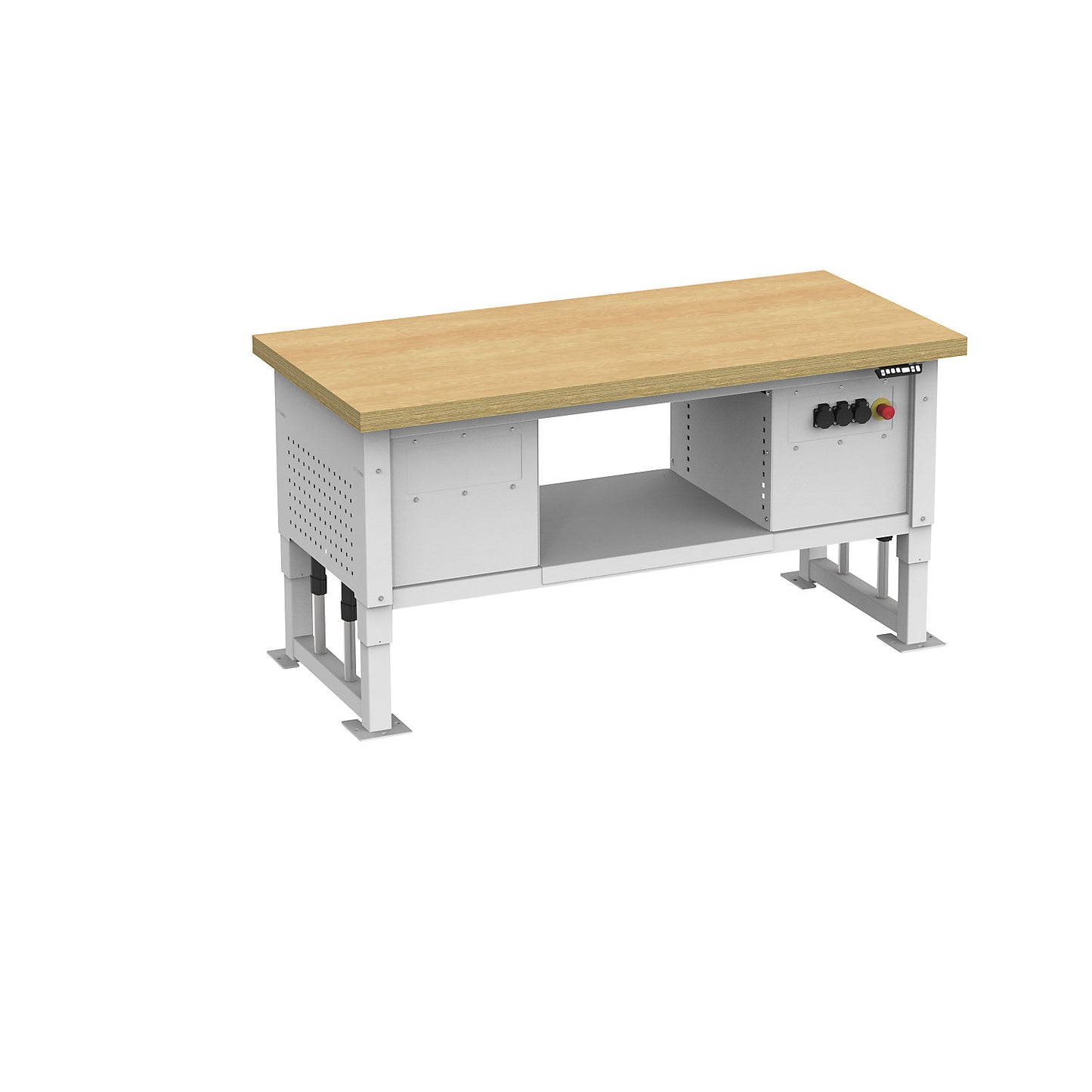 Heavy duty table, electrically height adjustable, worktop width 1685 mm, max. surface load 2000 kg, light grey RAL 7035.