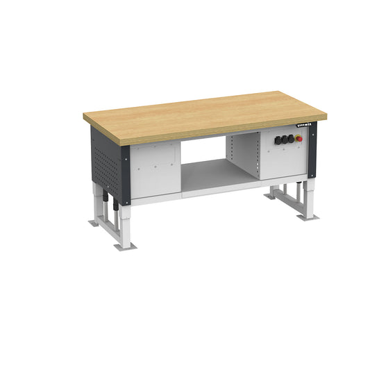 Heavy duty table, electrically height adjustable, worktop width 1685 mm, max. surface load 2000 kg, charcoal RAL 7016.