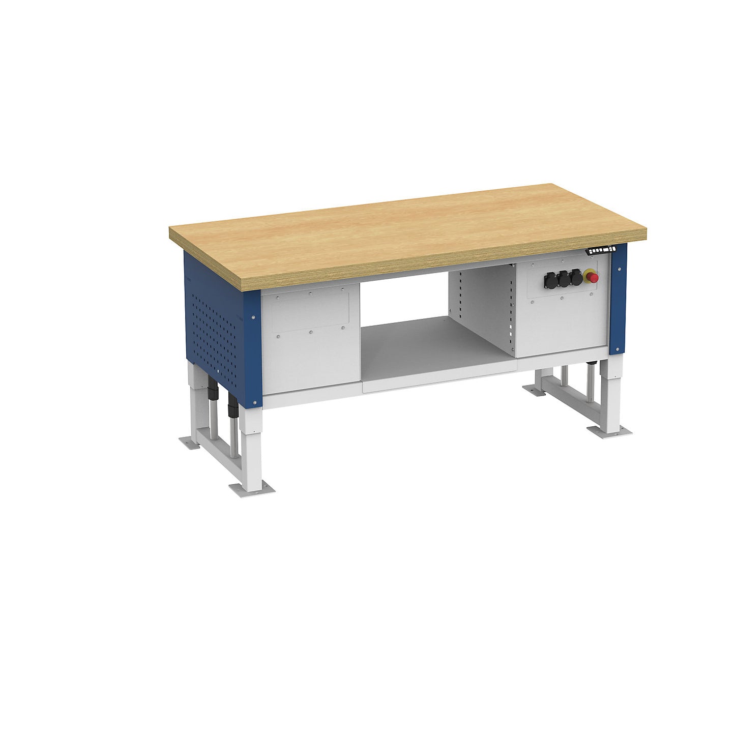 Heavy duty table, electrically height adjustable, worktop width 1685 mm, max. surface load 2000 kg, gentian blue RAL 5010.