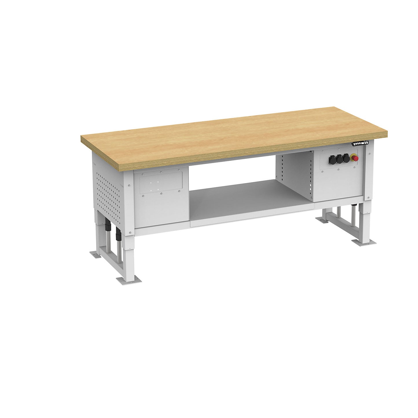 Heavy duty table, electrically height adjustable, worktop width 2030 mm, max. surface load 2000 kg, light grey RAL 7035.