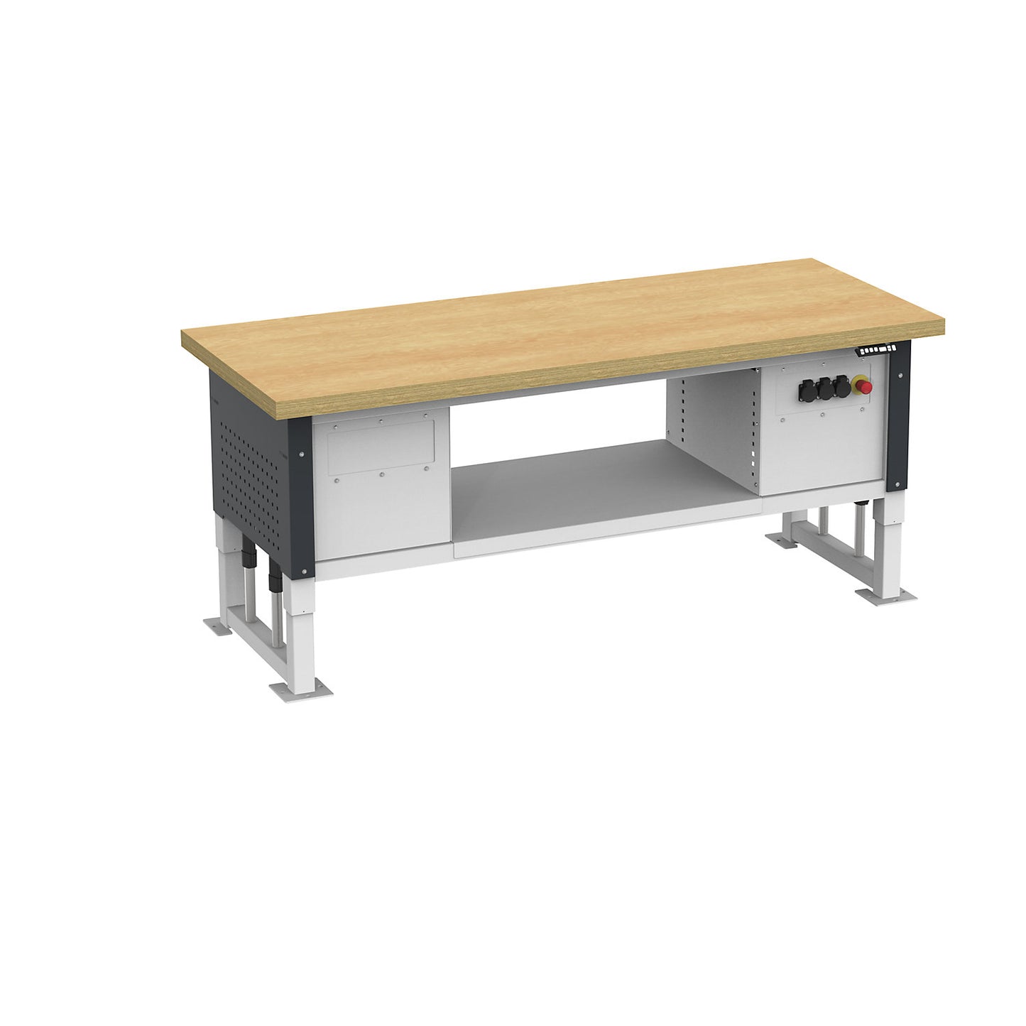 Heavy duty table, electrically height adjustable, worktop width 2030 mm, max. surface load 2000 kg, charcoal RAL 7016.