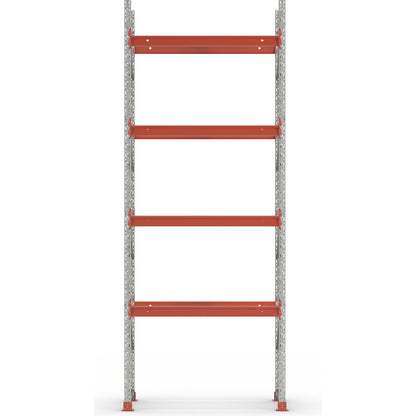 Space pallet racking, zinc plated/orange, HxWxD 5000 x 2030 x 1100 mm, max. shelf load 2000 kg, standard shelf unit.