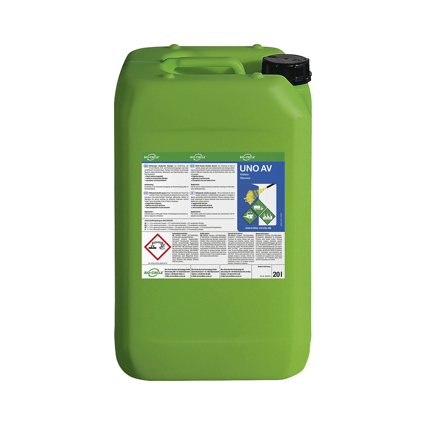 UNO AV intensive cleaner, for surfaces made of steel, stainless steel and plastic, capacity 20 l.