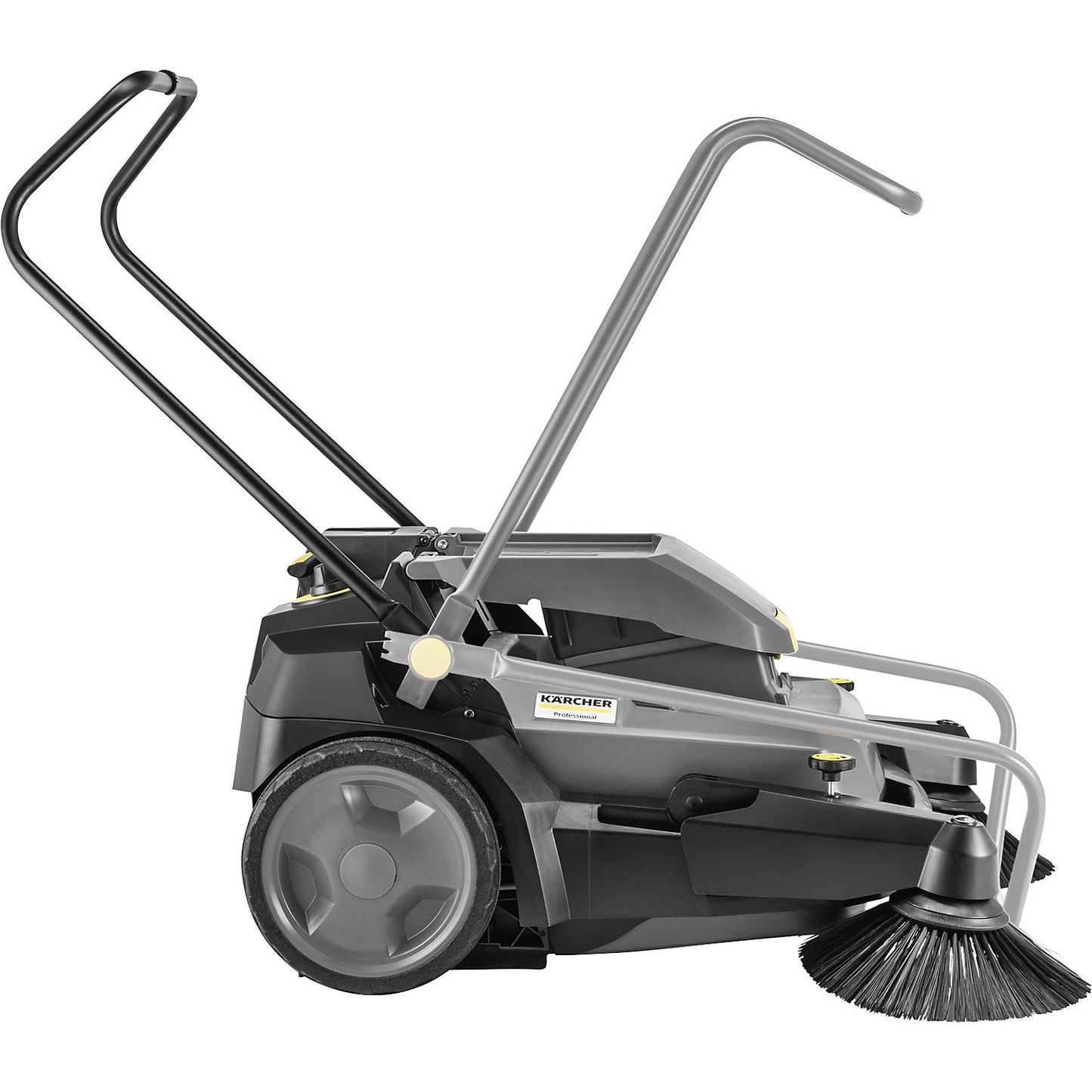 Cordless push along sweeper with fine dust filter, electric, container capacity 45 l.