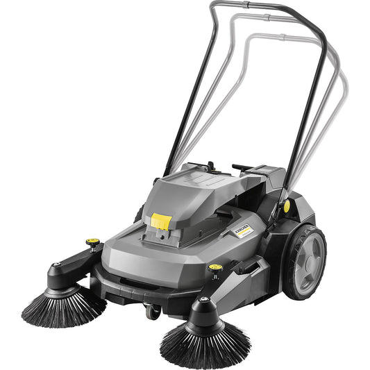 Cordless push along sweeper with fine dust filter, electric, container capacity 45 l.