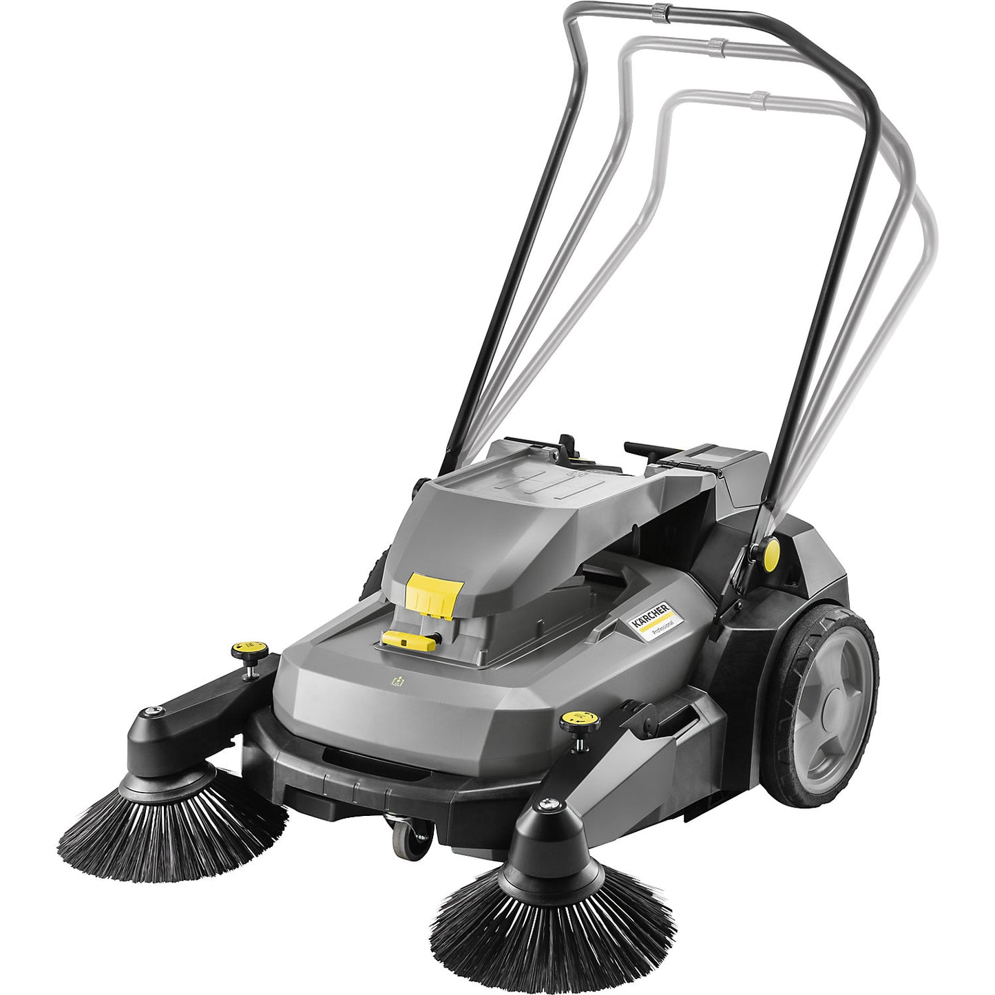 Cordless push along sweeper with flat pleated filter, electric, container capacity 45 l.