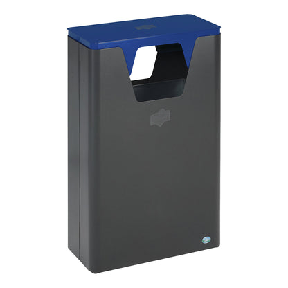Outdoor recyclable waste collector, capacity 60 l, HxWxD 890 x 300 x 550 mm, iron glimmer/blue.