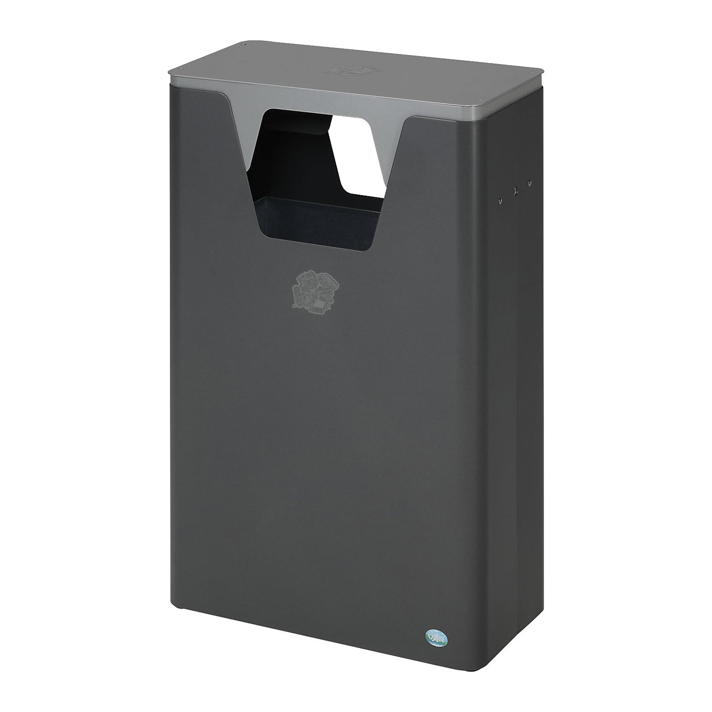 Outdoor recyclable waste collector, capacity 60 l, HxWxD 890 x 300 x 550 mm, iron glimmer/silver.