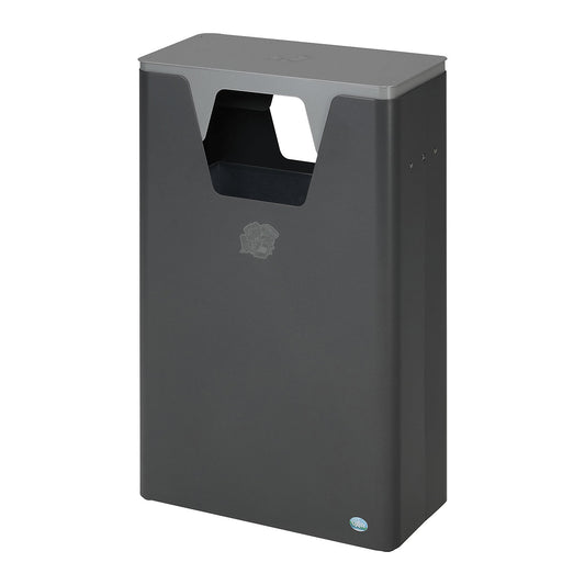 Outdoor recyclable waste collector, capacity 60 l, HxWxD 890 x 300 x 550 mm, iron glimmer/silver.