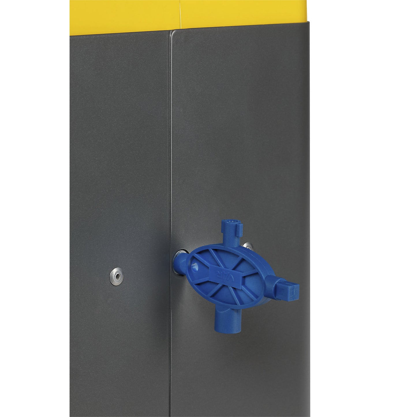 Outdoor recyclable waste collector, capacity 60 l, HxWxD 890 x 300 x 550 mm, iron glimmer/yellow.
