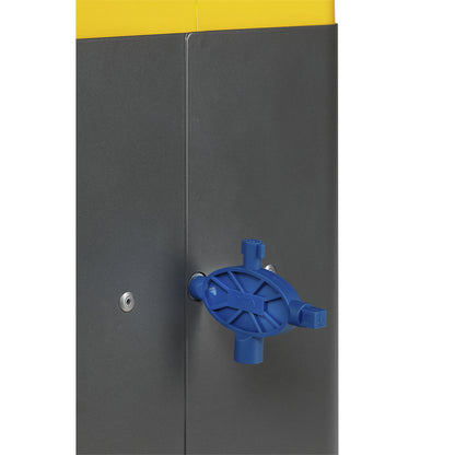 Outdoor recyclable waste collector, capacity 60 l, HxWxD 890 x 300 x 550 mm, iron glimmer/yellow.