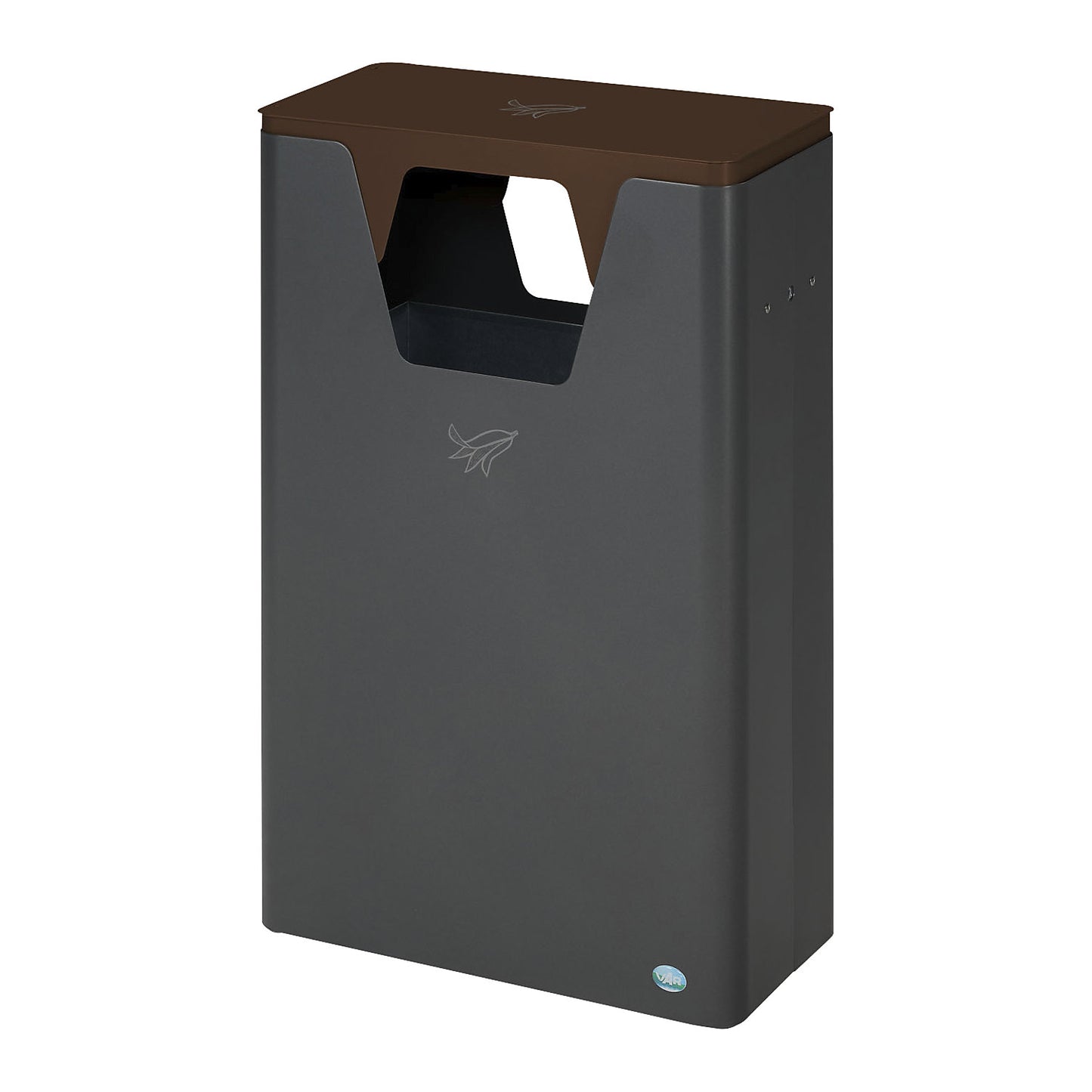 Outdoor recyclable waste collector, capacity 60 l, HxWxD 890 x 300 x 550 mm, iron glimmer/brown.