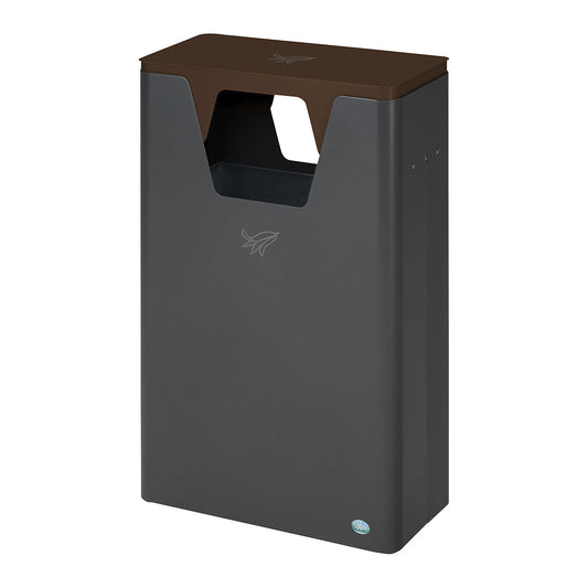 Outdoor recyclable waste collector, capacity 60 l, HxWxD 890 x 300 x 550 mm, iron glimmer/brown.
