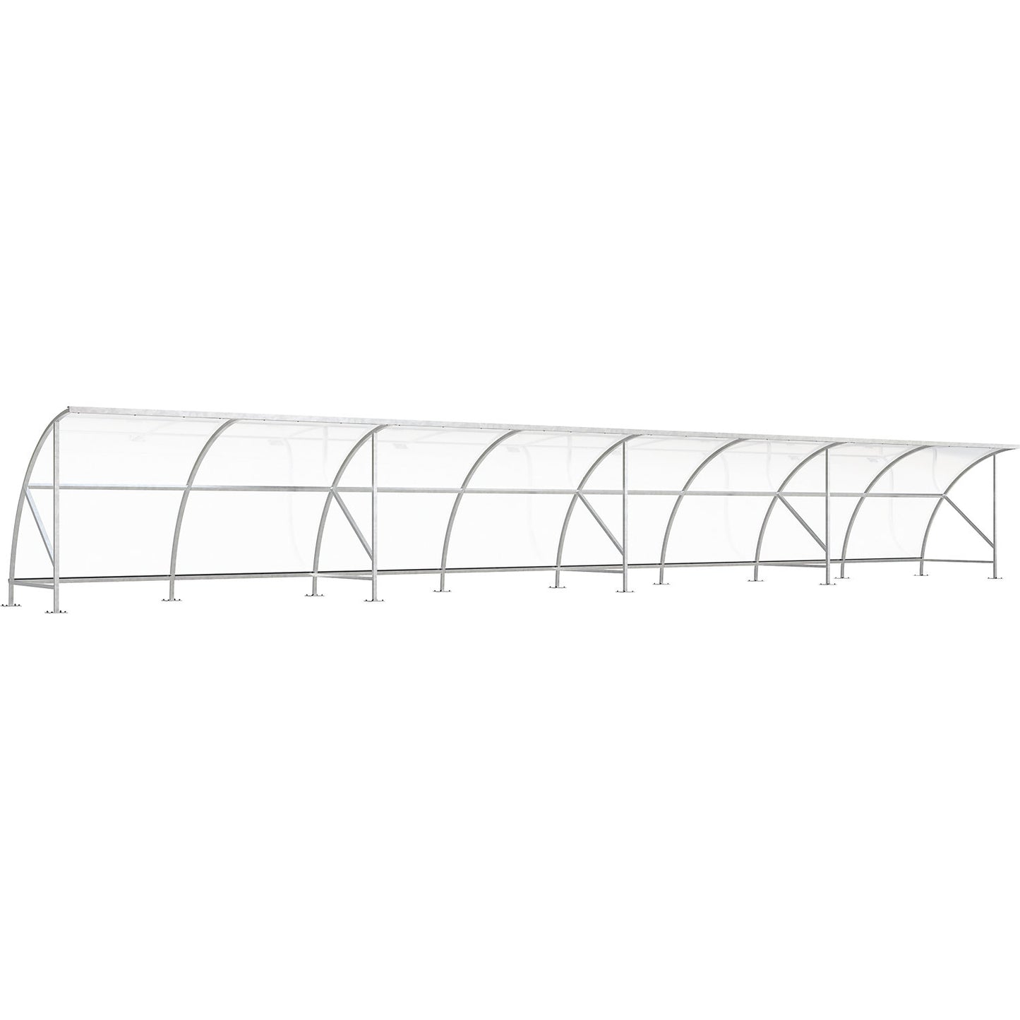 Bicycle shelter, made of polycarbonate, WxD 16450 x 2100 mm, silver.
