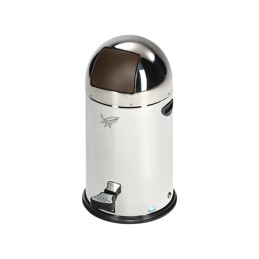 Push waste bin, stainless steel with pedal, brown, capacity 22 l, HxWxD 690 x 370 x 365 mm.