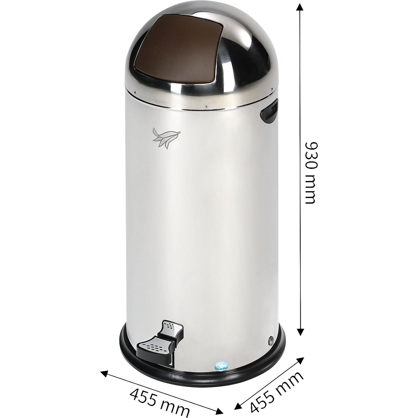 Push waste bin, stainless steel with pedal, brown, capacity 55 l, HxWxD 930 x 455 x 455 mm.