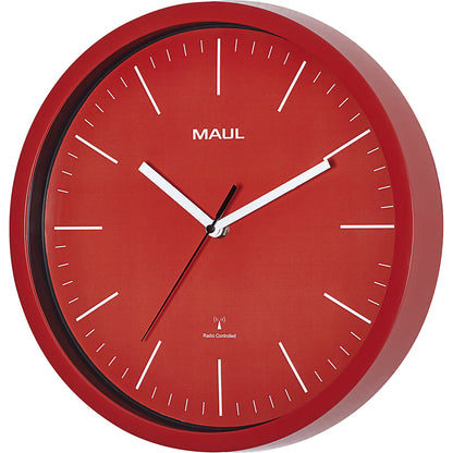 MAULjump wall clock, radio synchronised time keeping mechanism, red.