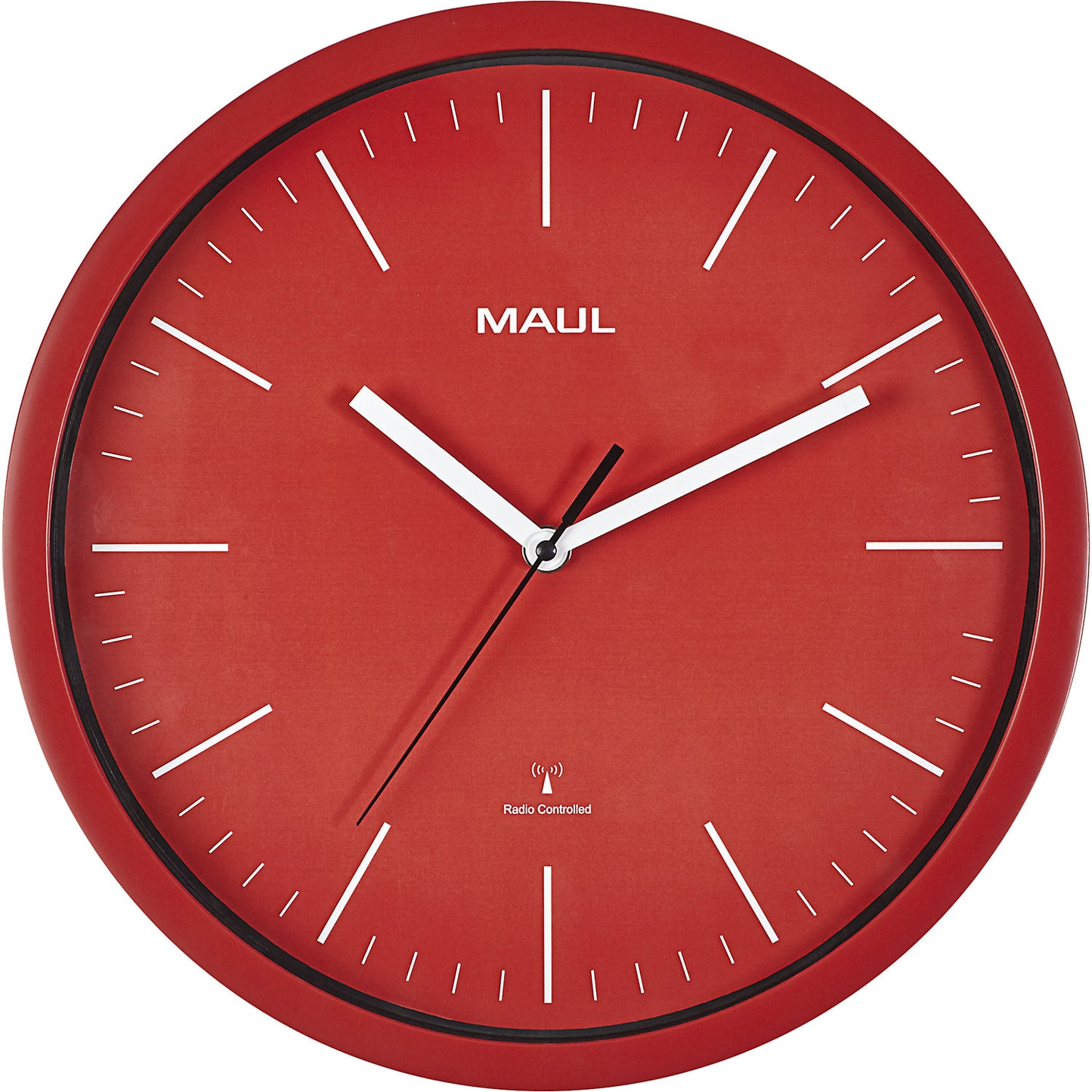 MAULjump wall clock, radio synchronised time keeping mechanism, red.