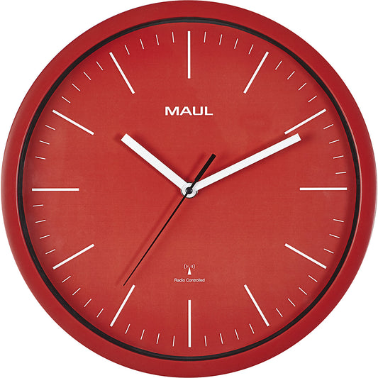 MAULjump wall clock, radio synchronised time keeping mechanism, red.