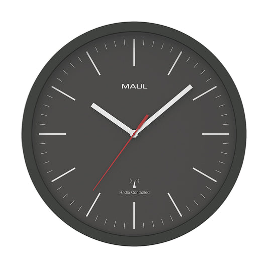 MAULjump wall clock, radio synchronised time keeping mechanism, black.