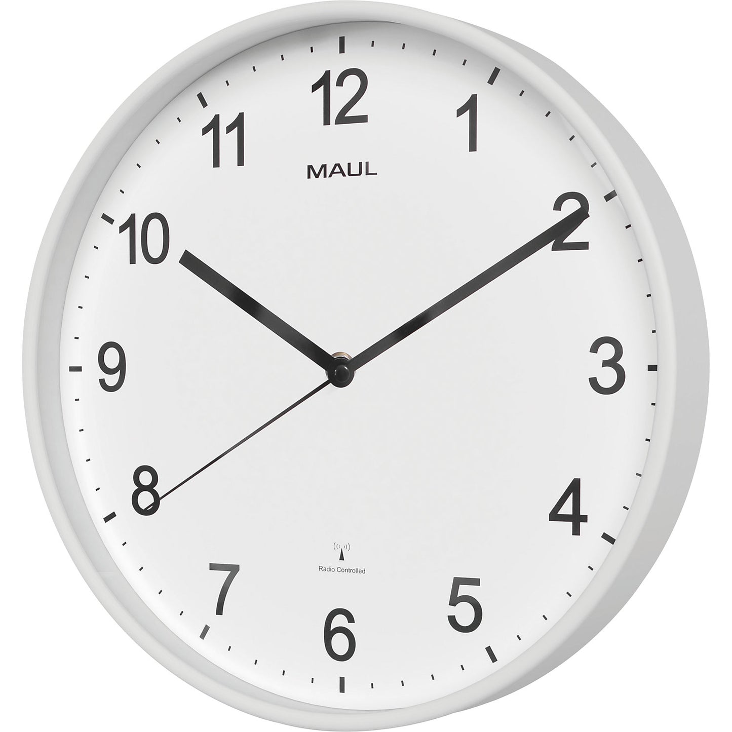 MAULsprint wall clock, radio synchronised time keeping mechanism, white.