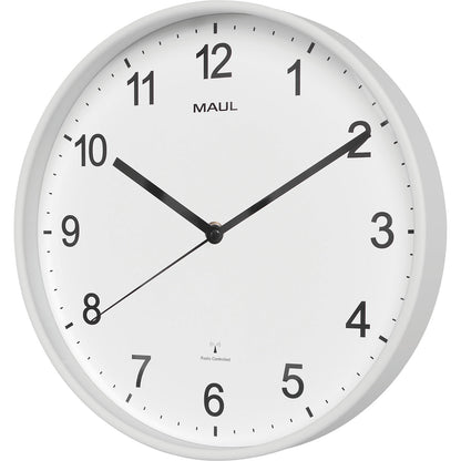 MAULsprint wall clock, radio synchronised time keeping mechanism, white.