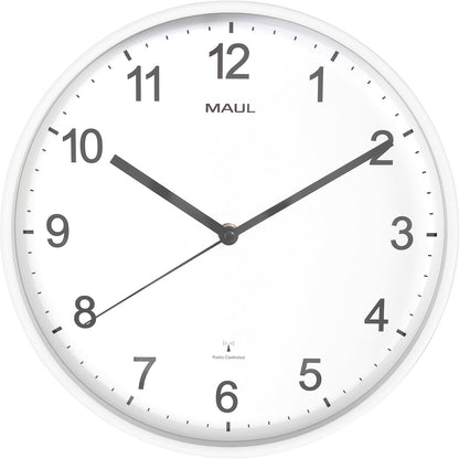 MAULsprint wall clock, radio synchronised time keeping mechanism, white.