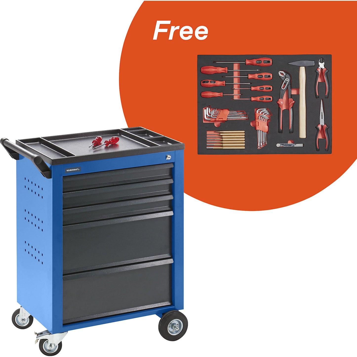 Deal: tool trolley incl. free tool set, HxWxD 930 x 630 x 410 mm, gentian blue RAL 5010.