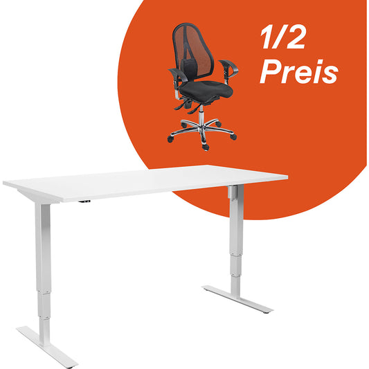 Deal: Atlanta desk incl. operator swivel chair for 1/2 price, HxWxD 630 - 1280 x 1600 x 800 mm, laminate worktop.