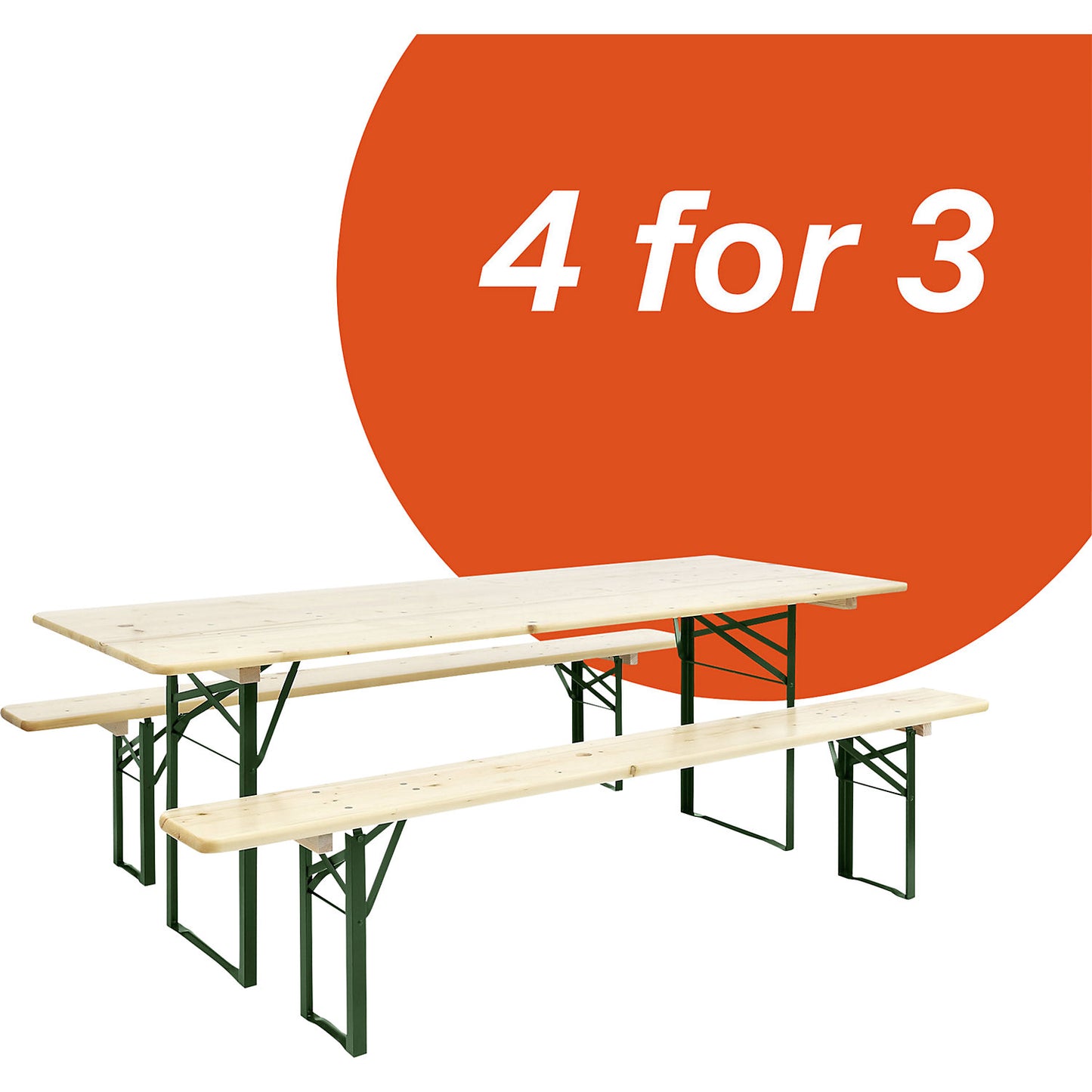 Deal: 4 for 3, beer bench set, 4 tables, 8 benches, natural.