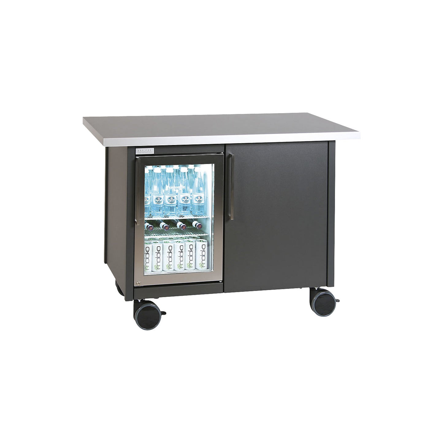 Service and coffee station, with 1 refrigerator and 1 door, LxWxH 1250 x 740 x 900 mm.