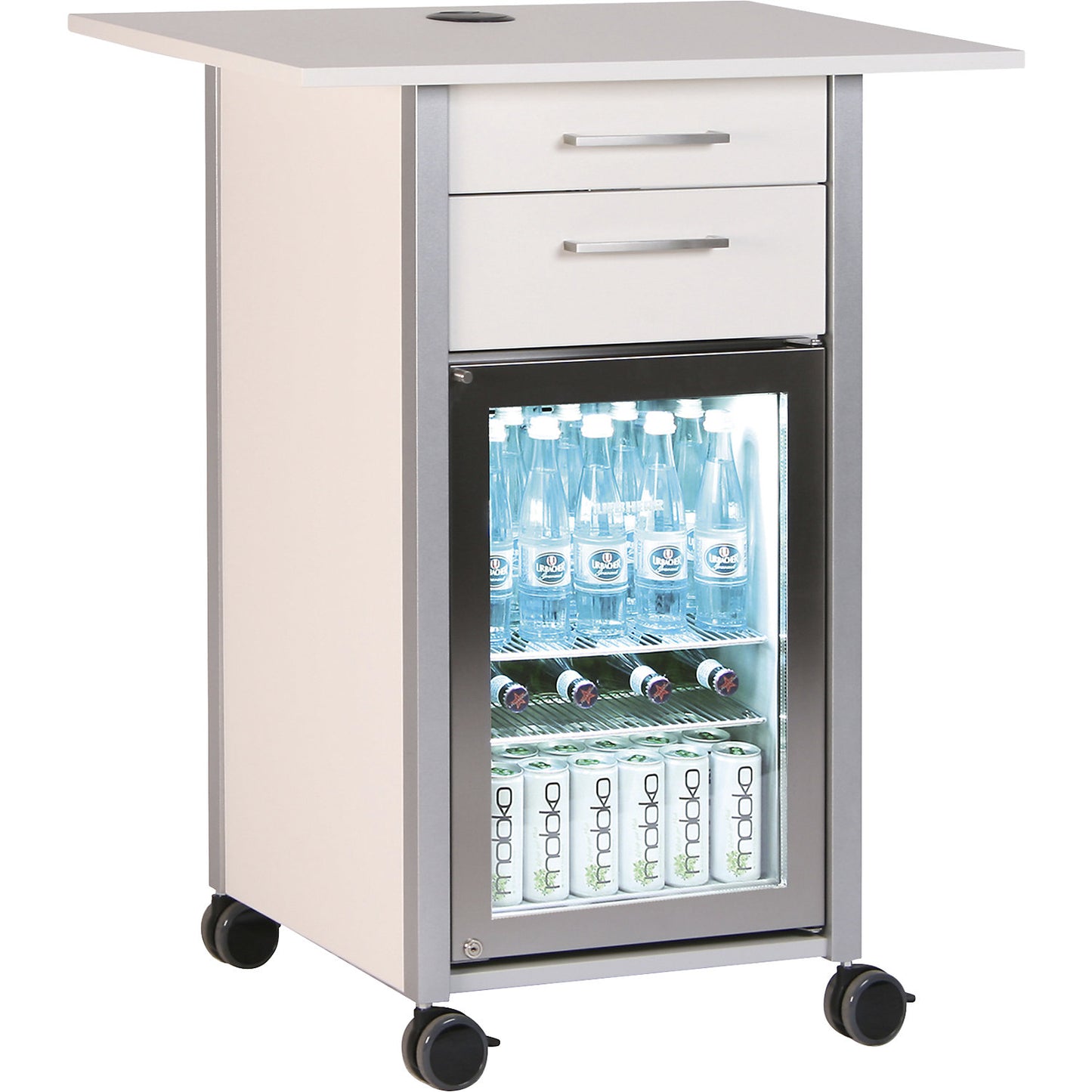 Service and coffee station, with 1 refrigerator and 2 drawers, LxWxH 800 x 600 x 1015 mm.