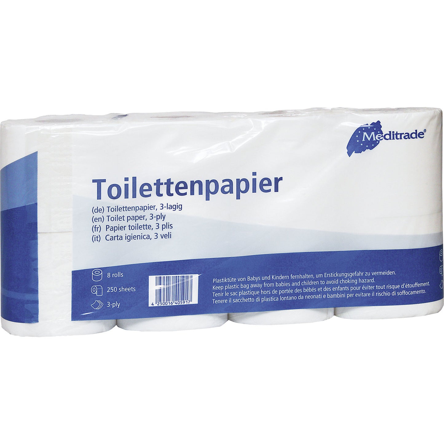 Toilet paper, 3-ply, pack of 64.