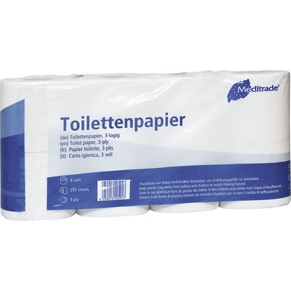 Toilet paper, 3-ply, pack of 64.