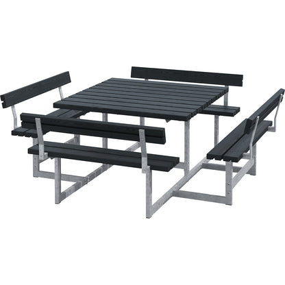 Picnic bench for 8 people, coniferous wood, LxD 2240 x 2240 mm, black, with backrest.