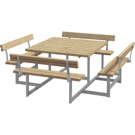 Picnic bench for 8 people, coniferous wood, LxD 2240 x 2240 mm, brown ThermoWood, with backrest.