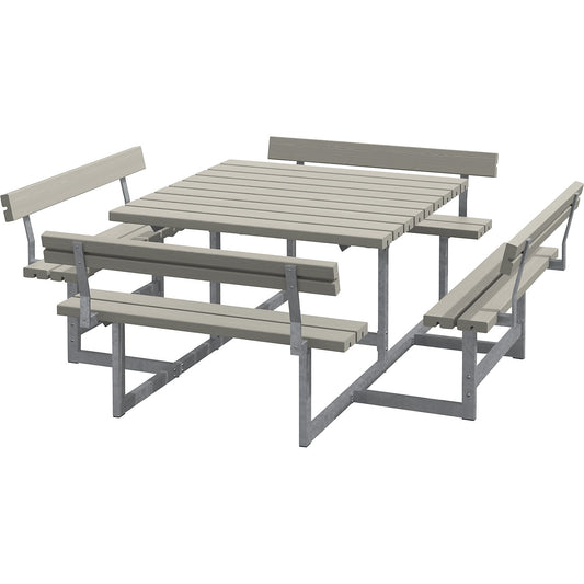 Picnic bench for 8 people, coniferous wood, LxD 2240 x 2240 mm, with backrest, grey brown.