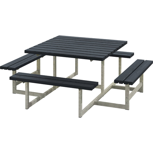 Picnic bench for 8 people, coniferous wood, LxD 2000 x 2000 mm, black.
