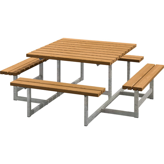 Picnic bench for 8 people, coniferous wood, LxD 2000 x 2000 mm, teak.