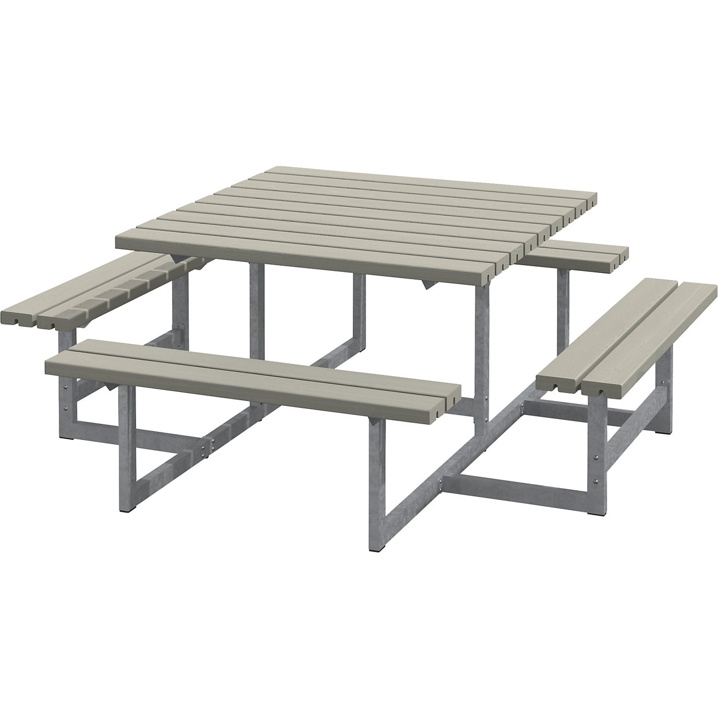 Picnic bench for 8 people, coniferous wood, LxD 2000 x 2000 mm, grey brown.