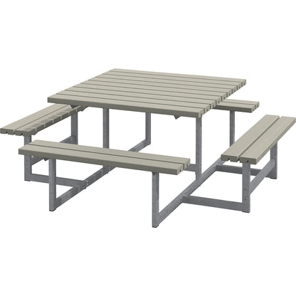 Picnic bench for 8 people, coniferous wood, LxD 2000 x 2000 mm, grey brown.