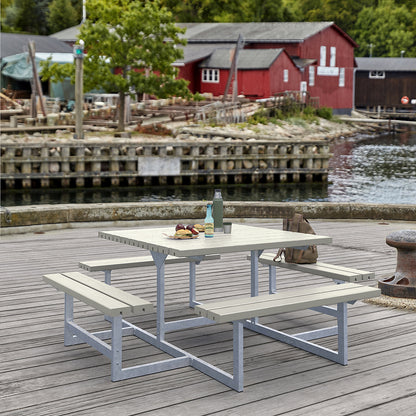 Picnic bench for 8 people, coniferous wood, LxD 2000 x 2000 mm, grey brown.